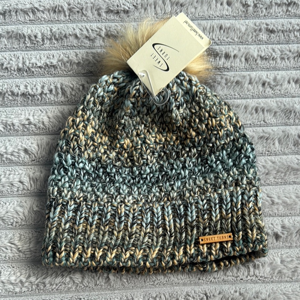 Multicolor Knit Beanie with Pom